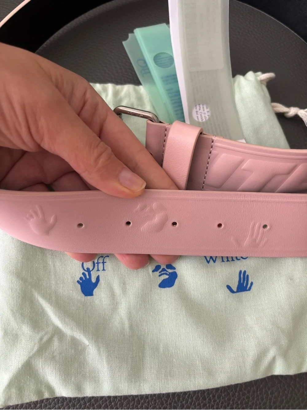 Off-White Pink and Black Leather Logo Belt